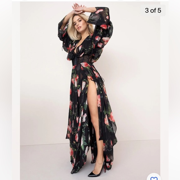Agent Provocateur Elora Gown Black Floral Silk Dress - Picture 5 of 12